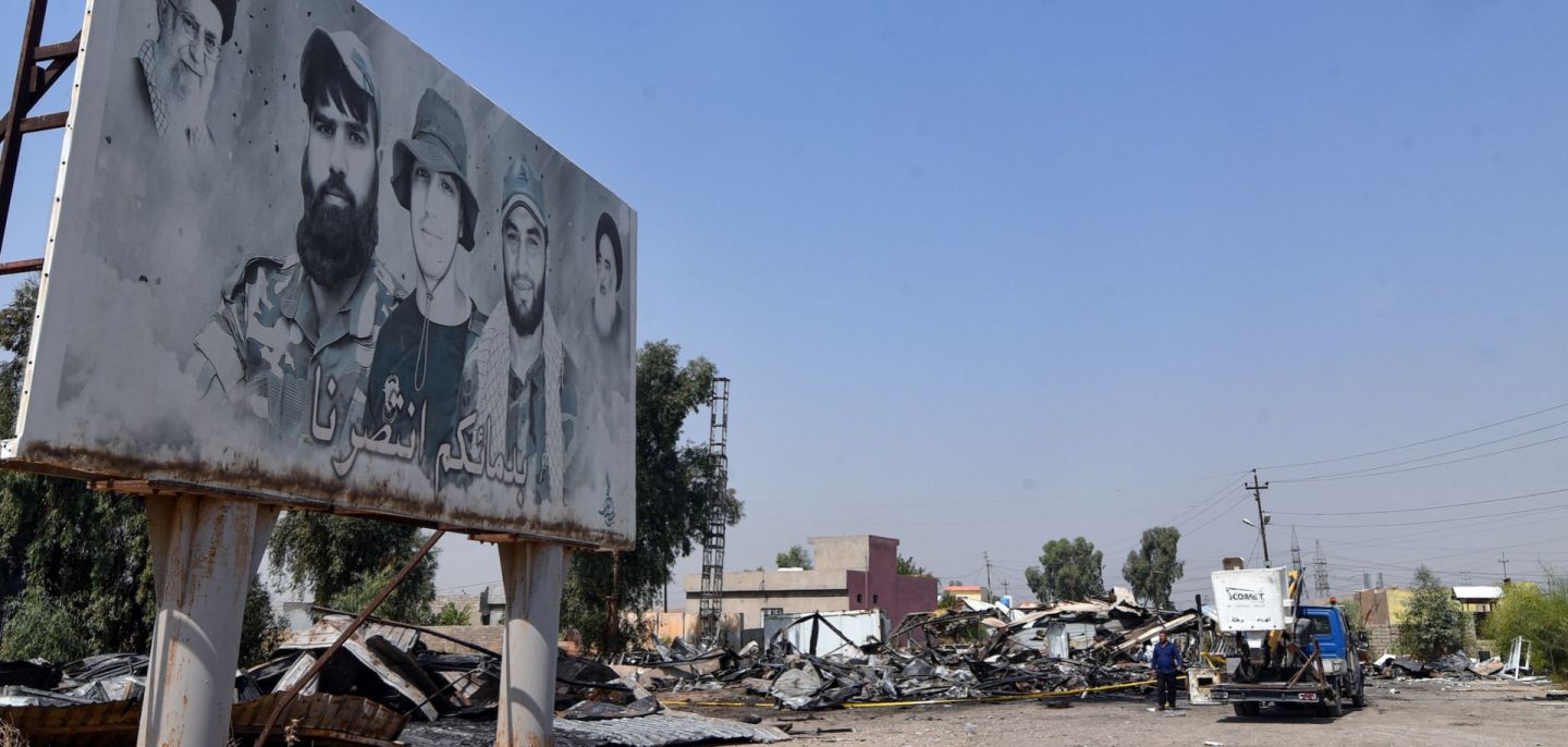 Damaged structures are seen at the site of a U.S.-Saudi strike against Iran-backed militias in Bartalla, northern Iraq, on July 29, 2026. 