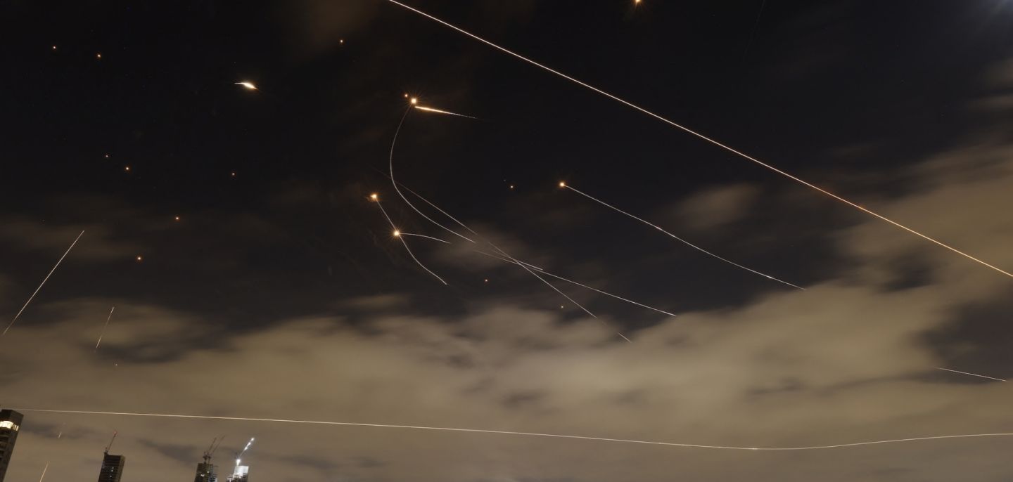 Israeli air defence systems are activated to intercept Iranian missiles over the Israeli city of Tel Aviv amid a fresh barrage of Iranian rockets on June 16, 2025. Israeli air defence systems are activated to intercept Iranian missiles over the Israeli city of Tel Aviv amid a fresh barrage of Iranian rockets on June 16, 2025.