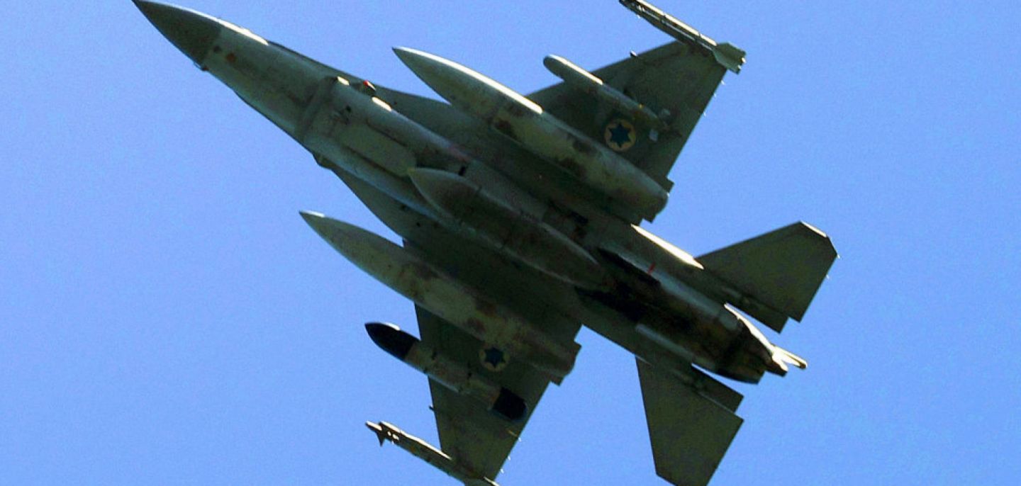 An Israeli Air Force F-16 fighter aircraft on March 24, 2025, over the city of Yokneam Illit in northern Israel.