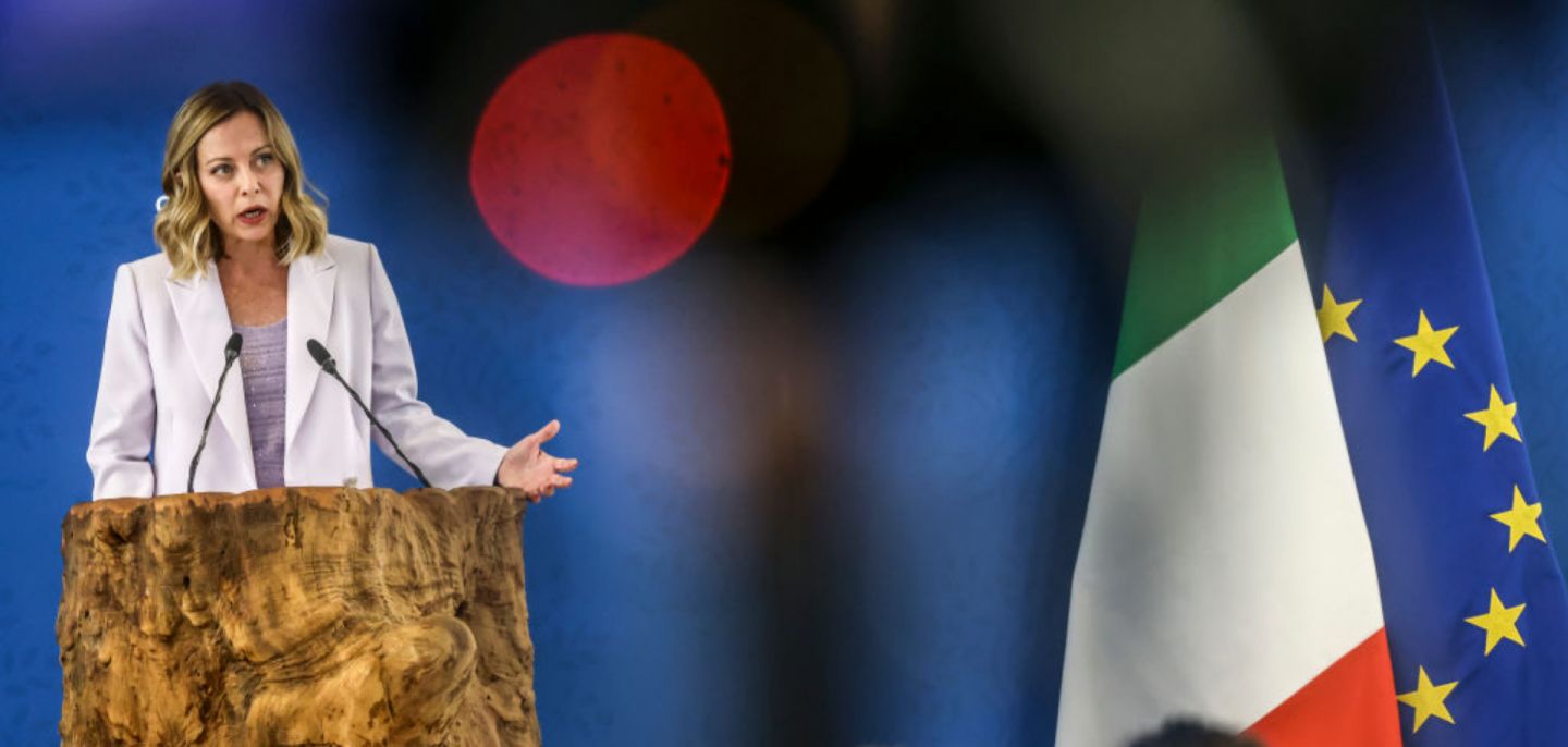 Italian Prime Minister Giorgia Meloni speaks to media during the closing press conference of the G7 Summit in Fasano, Italy, on June 15, 2024. 