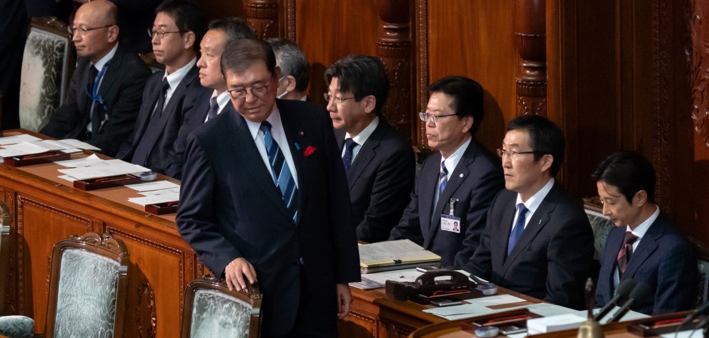 Japanese Prime Minister Shigeru Ishiba arrives for a plenary session at the lower house of parliament on Oct. 9, 2024, in Tokyo, Japan. 