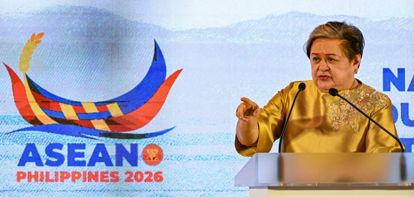 Philippine Foreign Minister Theresa Lazaro speaks at a press conference during a Southeast Asian Nations (ASEAN) meeting in Cebu City, the Philippines, on Jan. 29, 2026.