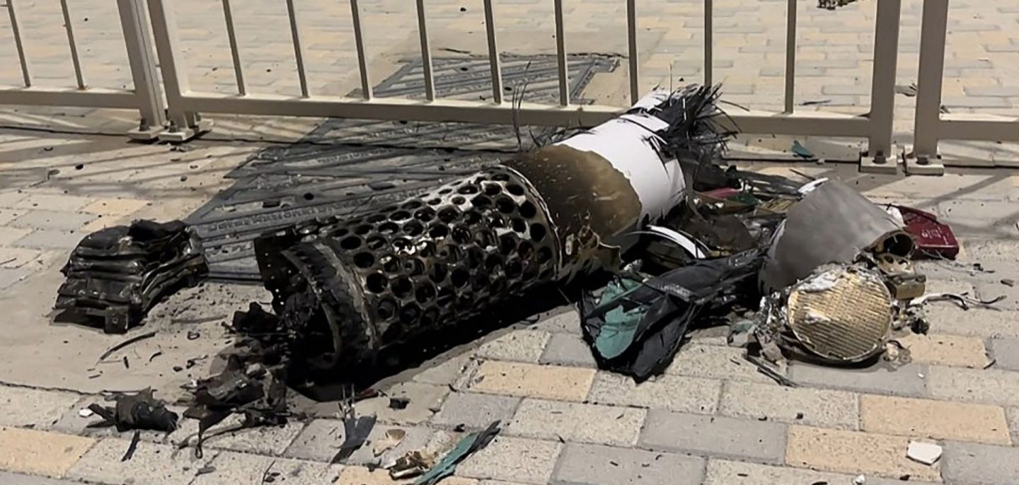 A photo taken on June 23, 2025, shows the remnants of an Iranian missile intercepted over Qatar. 