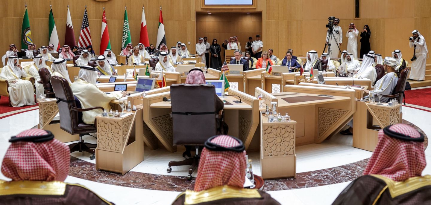 U.S. Secretary of State Antony Blinken on April 29 at a Joint Ministerial Meeting of the Gulf Cooperation Council-U.S. Strategic Partnership in Riyadh, Saudi Arabia.