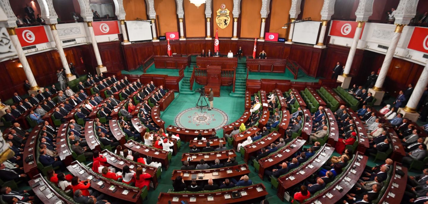Tunisia's President Kais Saied (top-R) waits to take his oath of office during his swearing-in ceremony before the National Assembly in Tunis on Oct. 21, 2024. Tunisia's President Kais Saied (top-R) waits to take his oath of office during his swearing-in ceremony before the National Assembly in Tunis on Oct. 21, 2024.