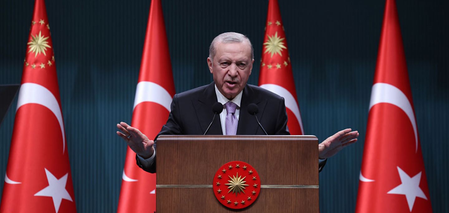 Turkish President Recep Tayyip Erdogan speaks after the Presidential Cabinet meeting on May 12, 2025, in Istanbul, Turkey.