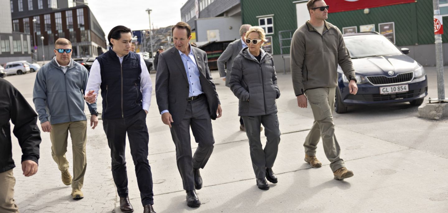 U.S. special envoy to Greenland, Republican Louisiana Governor Jeff Landry (center right), and Greenlandic mason and Trump supporter Jorgen Boassen (center left) are pictured in Nuuk, Greenland, on May 20, 2026, on the sidelines of the Future Greenland business fair. U.S. special envoy to Greenland, Republican Louisiana Governor Jeff Landry (center right), and Greenlandic mason and Trump supporter Jorgen Boassen (center left) are pictured in Nuuk, Greenland, on May 20, 2026, on the sidelines of the Future Greenland business fair.