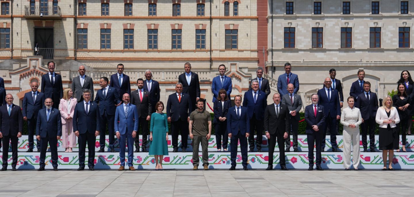 European leaders pose for a photo ahead of the European Political Community (EPC) summit in Bulboaca, Moldova, on June 1, 2023. 