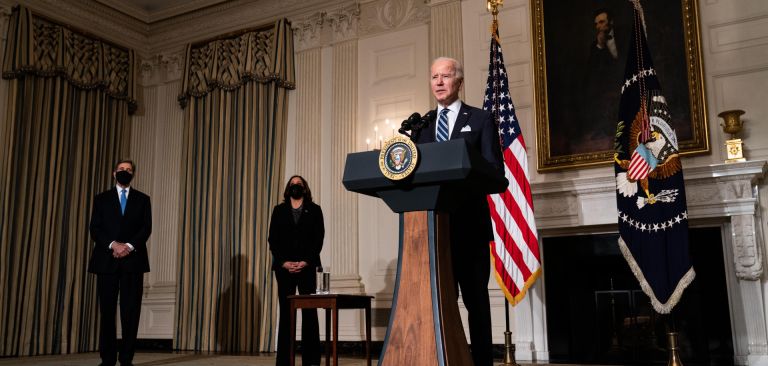 U.S. President Joe Biden speaks about climate change issues at the White House on Jan. 27, 2021. U.S. President Joe Biden speaks about climate change issues at the White House on Jan. 27, 2021.