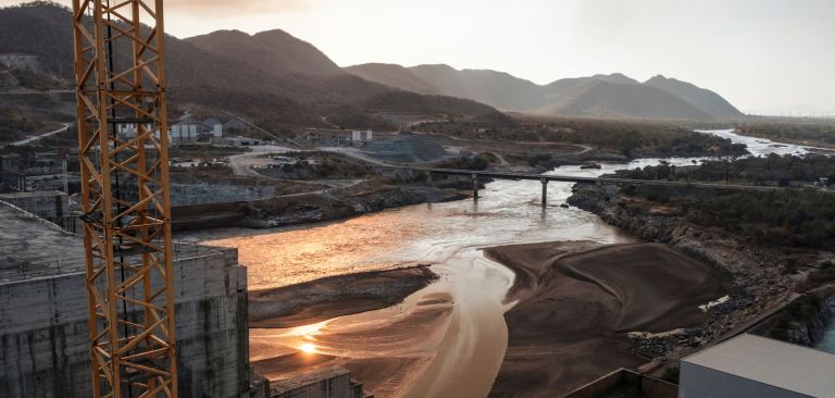 The Blue Nile as it passes through the Grand Ethiopian Renaissance Dam near Guba, Ethiopia, on Dec. 26, 2019. The Blue Nile as it passes through the Grand Ethiopian Renaissance Dam near Guba, Ethiopia, on Dec. 26, 2019.