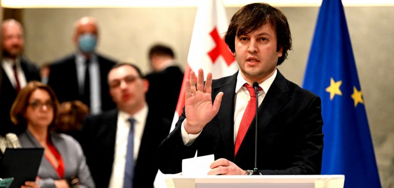 The chairman of Georgia’s ruling Georgian Dream party, Irakli Kobakhidze, attends a press conference following EU-mediated talks with opposition leaders in Tbilisi on March 31, 2021. The chairman of Georgia’s ruling Georgian Dream party, Irakli Kobakhidze, attends a press conference following EU-mediated talks with opposition leaders in Tbilisi on March 31, 2021.