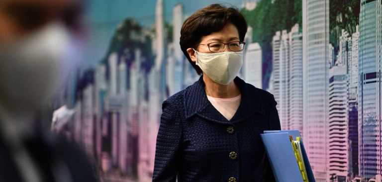 Hong Kong Chief Executive Carrie Lam at government headquarters in Hong Kong on July 31, 2020. Hong Kong Chief Executive Carrie Lam at government headquarters in Hong Kong on July 31, 2020.