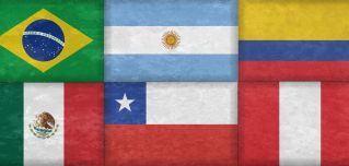 A digital illustration shows the flags of Brazil, Argentina, Colombia, Mexico, Chile and Peru. 