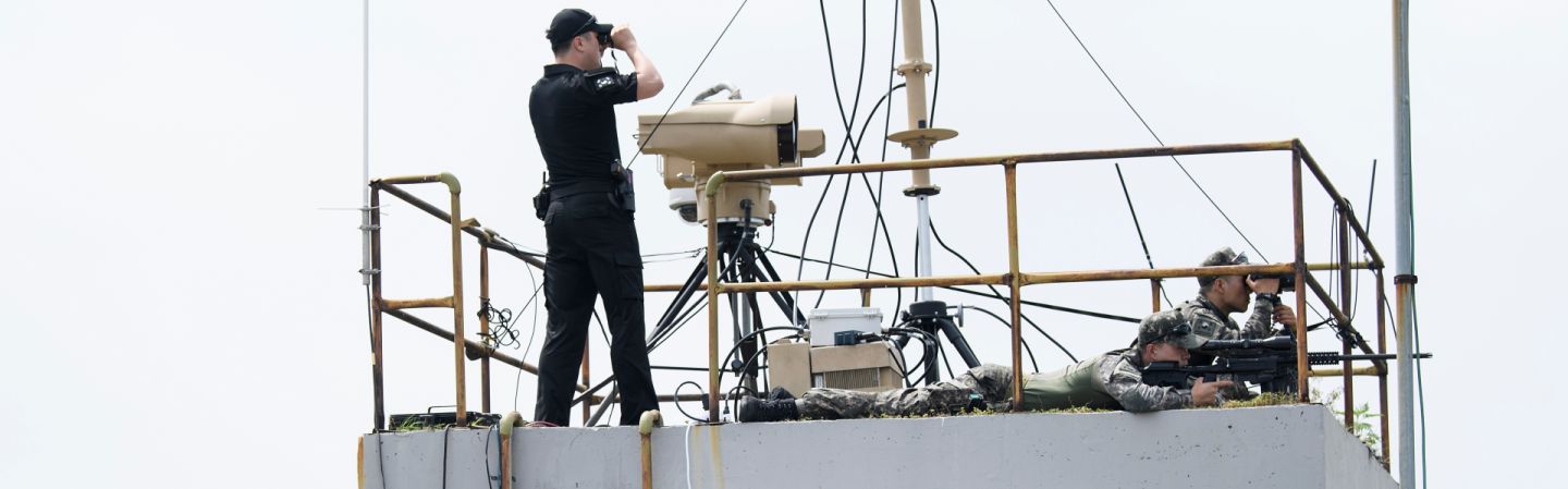 Well-trained countersurveillance teams have an entire arsenal of tricks at their disposal to manipulate and expose hostile surveillance. In this way, they can proactively identify threats early on in the attack cycle -- and possibly prevent attacks. Security agents stand guard while the U.S. president visits an observation post in the Demilitarized Zone in 2019 in Panmunjom, North Korea.