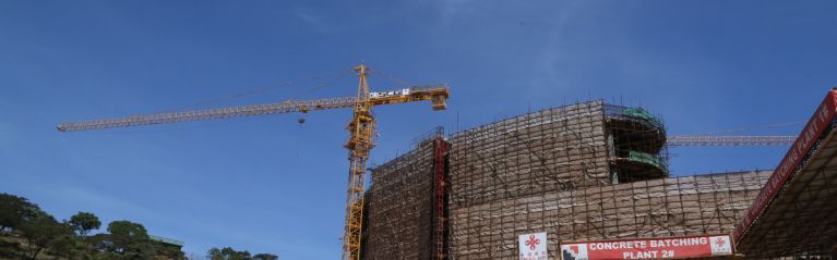 A Chinese effort to build influence in Africa includes a $140 million outlay to construct a new parliament building for Zimbabwe in its capital, Harare. This photo shows the new parliament building in Harare, Zimbabwe, being built by a Chinese construction company.