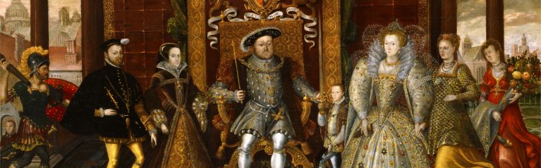 A photograph of "The Family of Henry VIII: An Allegory of the Tudor Succession," a 16th century painting attributed to Lucas de Heere.
