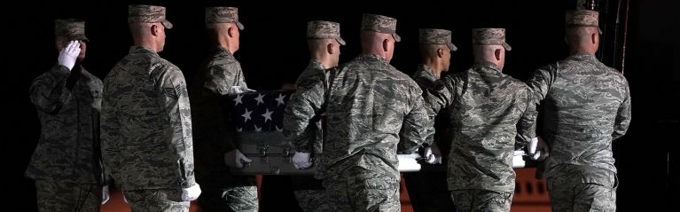 More than 4,500 American service members have been killed in Iraq since the U.S. invasion in 2003. Security issues and conditions in Iraq will dictate whether U.S. forces will remain and, if so, what will be their size and mission. In this March 18, 2018, file image, members of the U.S. Air Force carry the flag-draped transfer case holding the remains of Air Force Master Sgt. Christopher Raguso of Commack, New York, at Dover Air Force Base in Delaware. Raguso was killed in a helicopter crash in western Iraq.