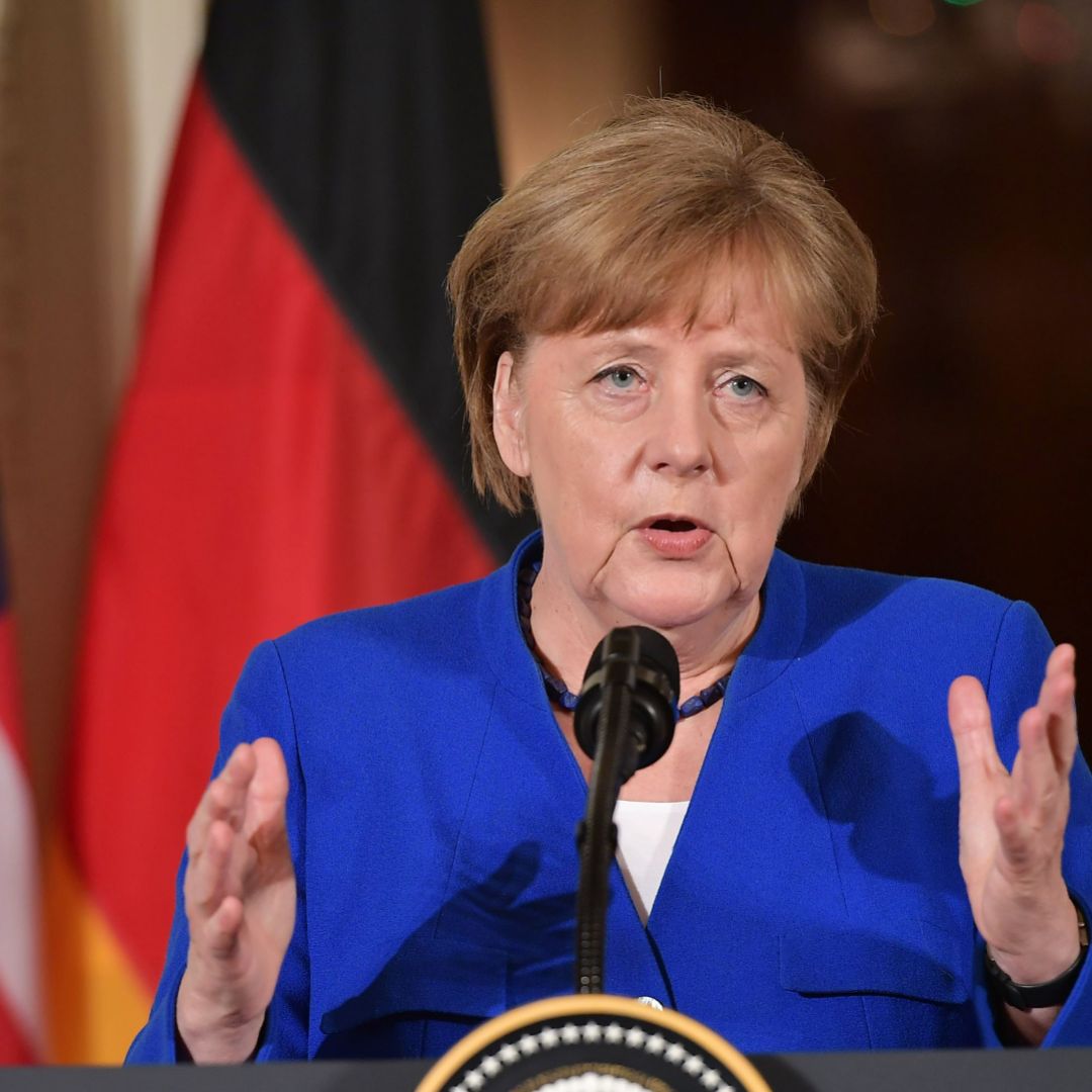 German Chancellor Angela Merkel speaks during a joint press conference at the White House on April 27, 2018, in Washington, D.C. 