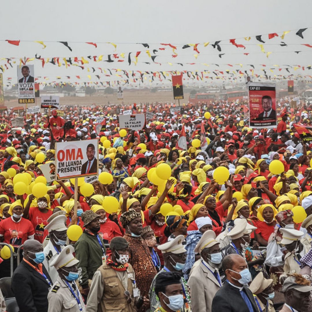 Angolan President Joao Lourenco addresses MPLA supporters at an election rally July 23, 2022, in Luanda, Angola.