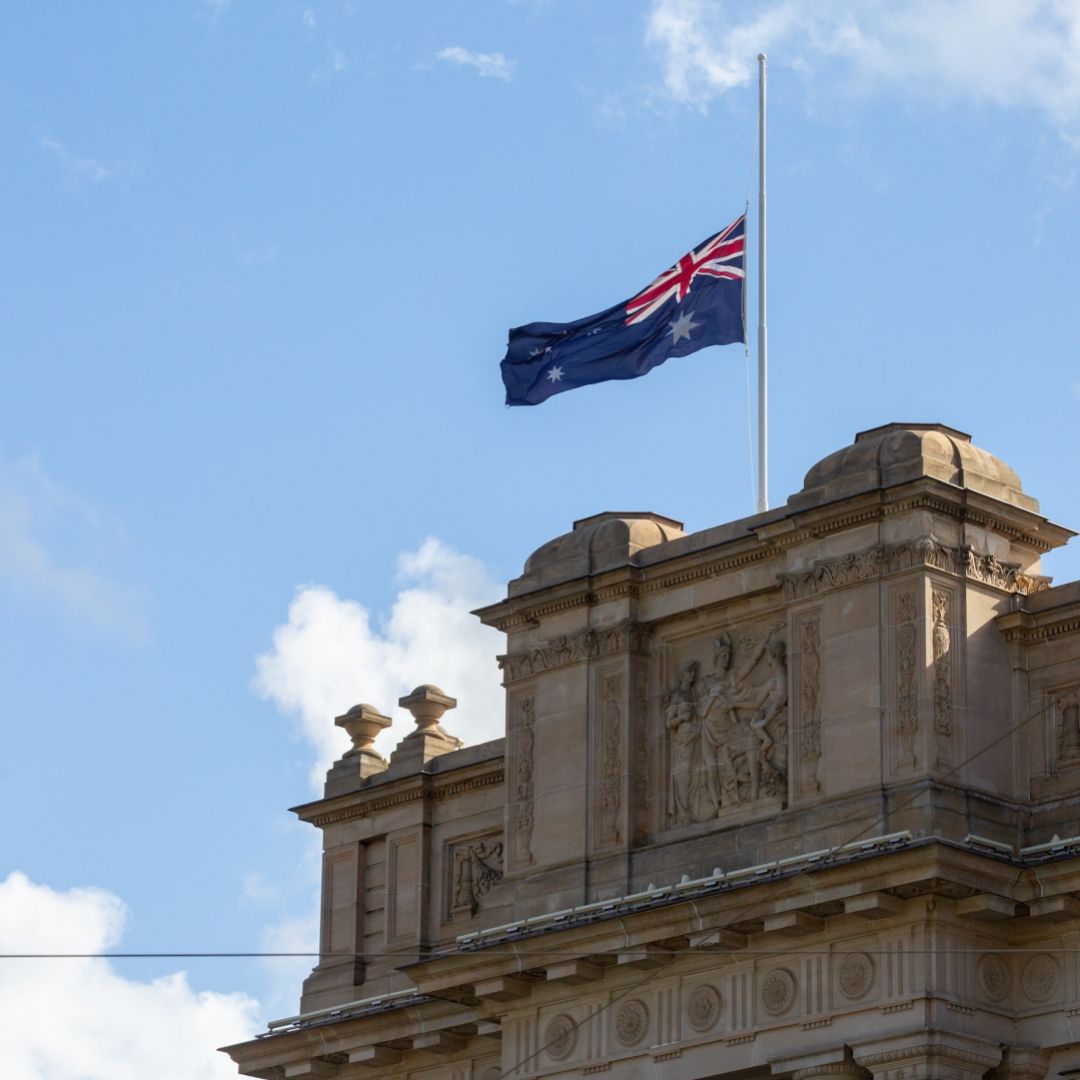 The Australian flag flies at half mast over Parliament House on Jan. 22, 2026, in Melbourne, Australia, to honor the victims of the Bondi shootings. The Australian flag flies at half mast over Parliament House on Jan. 22, 2026, in Melbourne, Australia, to honor the victims of the Bondi shootings.