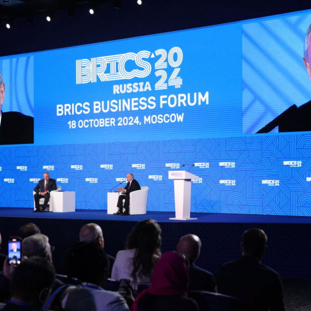 Russian President Vladimir Putin attends the BRICS Business Forum on Oct. 18, 2024, in Moscow, Russia. 