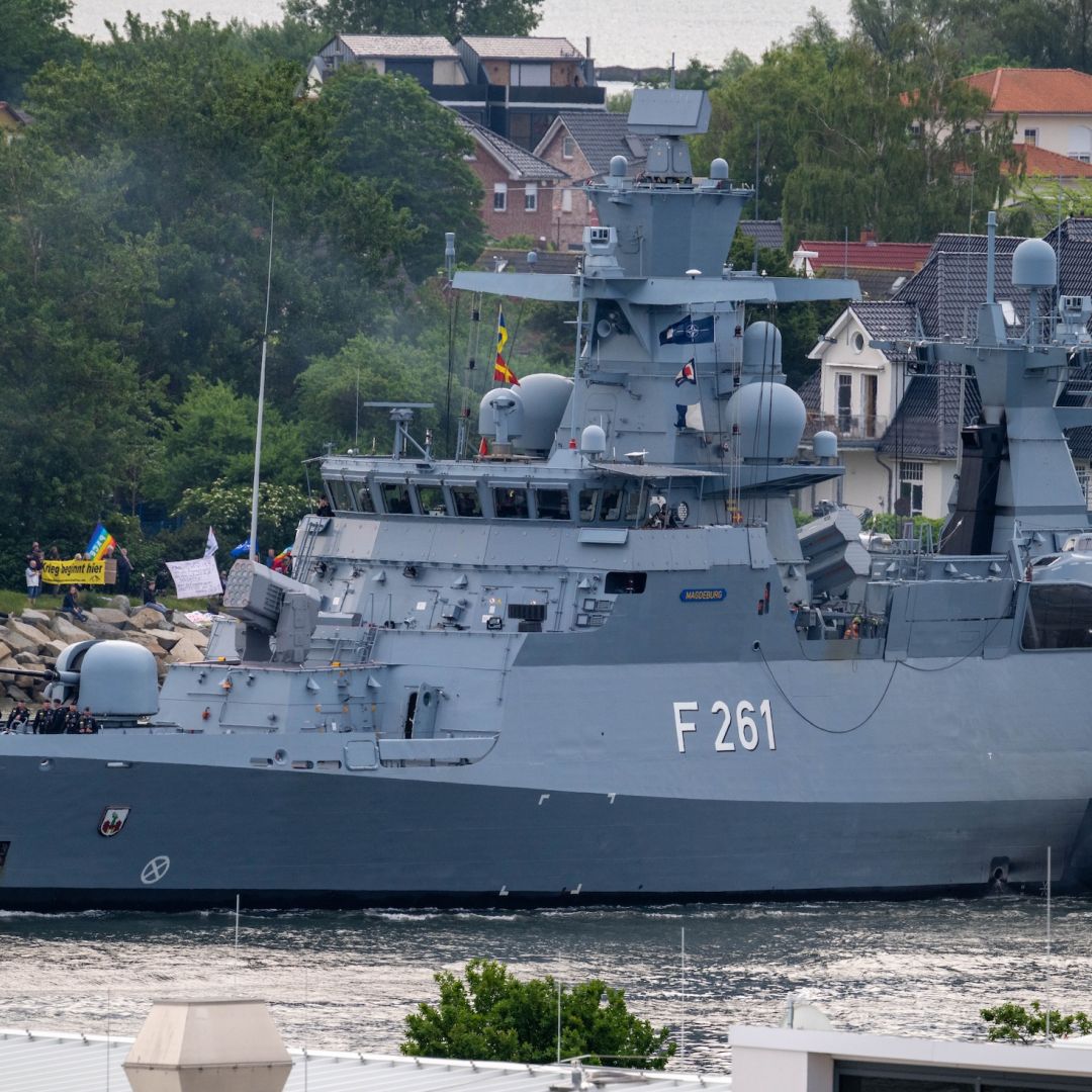A view in Rostock, Germany, of the first exit of warships for the NATO exercise BALTOPS in the Baltic Sea on June 5, 2025. A view in Rostock, Germany, of the first exit of warships for the NATO exercise BALTOPS in the Baltic Sea on June 5, 2025.