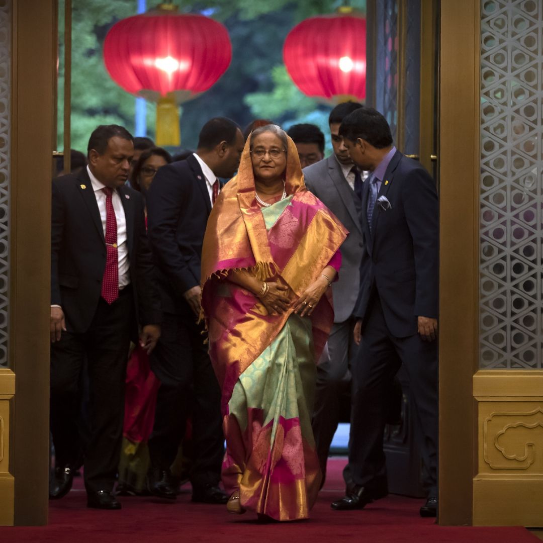 Then-Bangladeshi Prime Minister Sheikh Hasina arrives for a meeting with Chinese President Xi Jinping in Beijing on July 5, 2019.