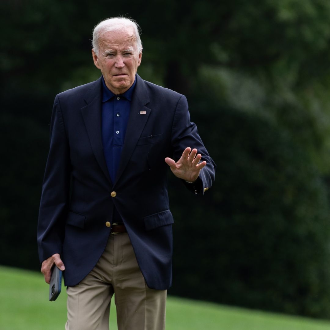 U.S. President Joe Biden gestures to reporters after landing on the South Lawn of the White House on Sept. 22, 2024, in Washington, D.C. 