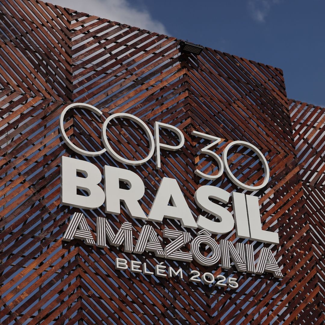 The COP30 logo at the central building is seen ahead of the COP30 Brazil Amazonia 2025 on Nov. 3, 2025 in Belem, Brazil. 