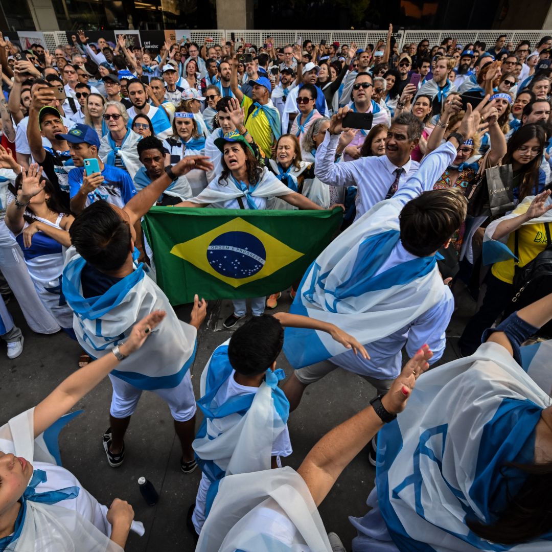 People attend a rally in support of Israel in Sao Paulo, Brazil, on Oct. 22, 2023. 