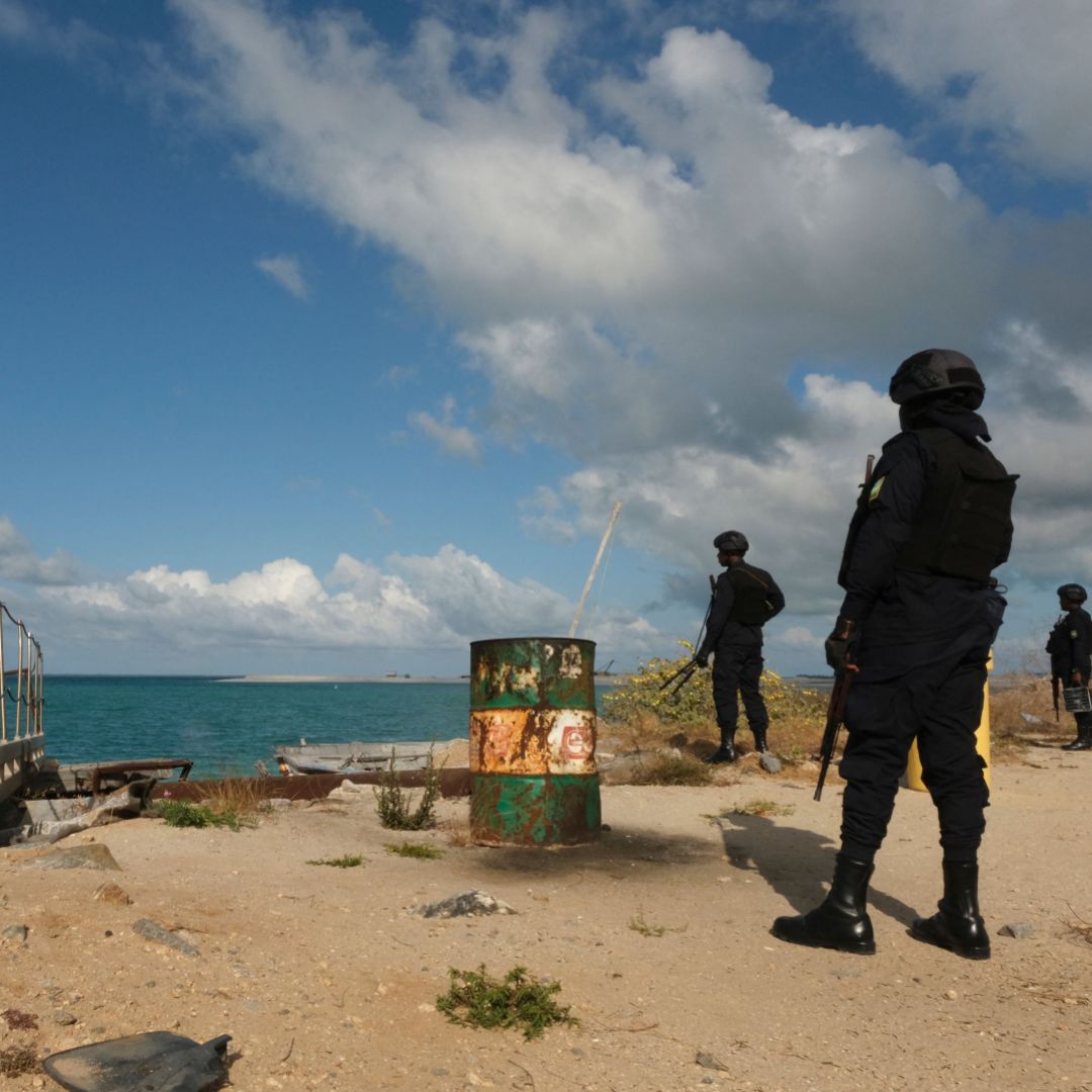 Rwandan troops guard an LNG project in Mozambique's Cabo Delgado province on Sept. 29, 2022. 