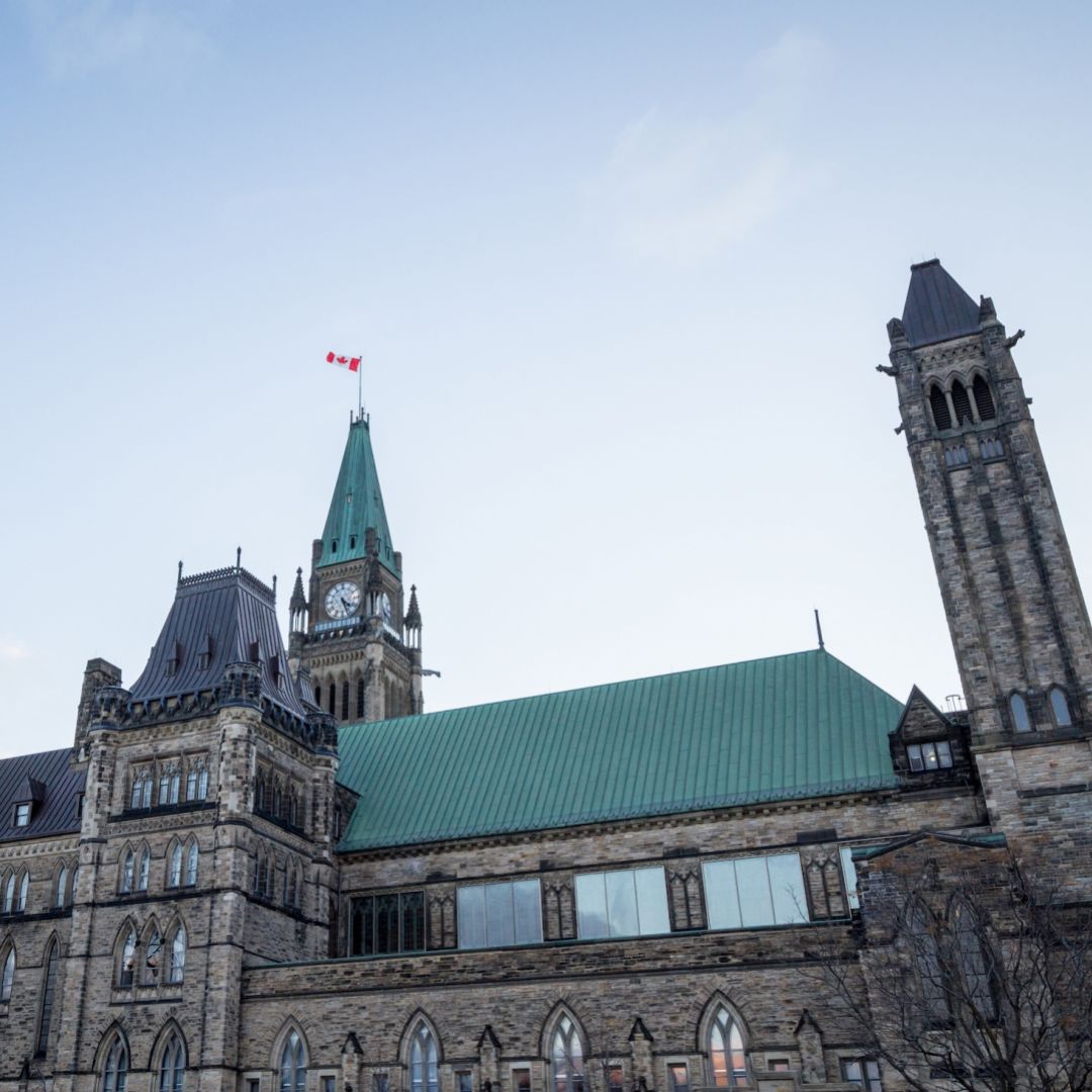 The clock tower outside of Canada's parliament building is seen in Ottawa, Ontario. 