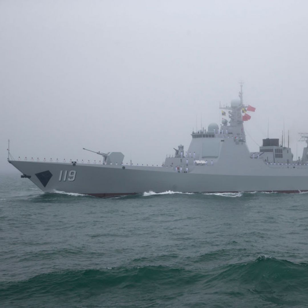 A Chinese frigate participates in a naval parade in the sea near Qingdao, in eastern China's Shandong province, on April 23, 2019. A Chinese frigate participates in a naval parade in the sea near Qingdao, in eastern China's Shandong province, on April 23, 2019.