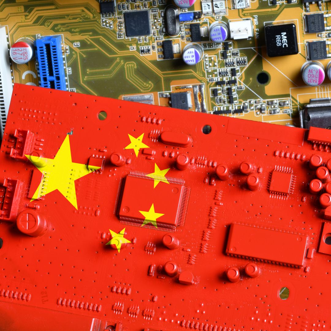 Flag of China on a red-painted printed circuit board. Flag of China on a red-painted printed circuit board.