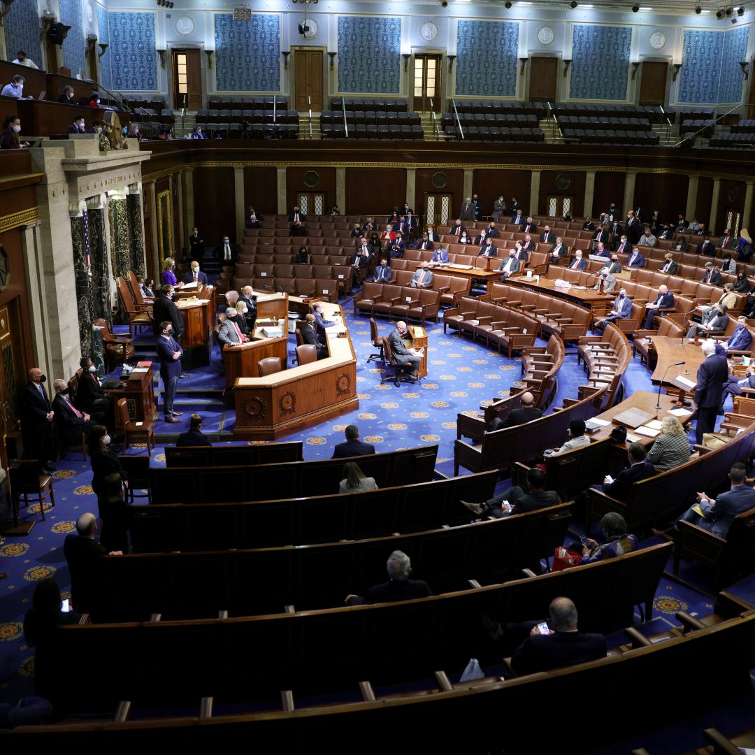 U.S. Speaker of the House Nancy Pelosi speaks in the House Chamber during a reconvening of a joint session of Congress on Jan. 6, 2021, in Washington. U.S. President Donald Trump's role in the Jan. 7 takeover by right-wing protesters will remain in the spotlight even though his term will soon expire. U.S. Speaker of the House Nancy Pelosi speaks in the House Chamber during a reconvening of a joint session of Congress on Jan. 6, 2021, in Washington.
