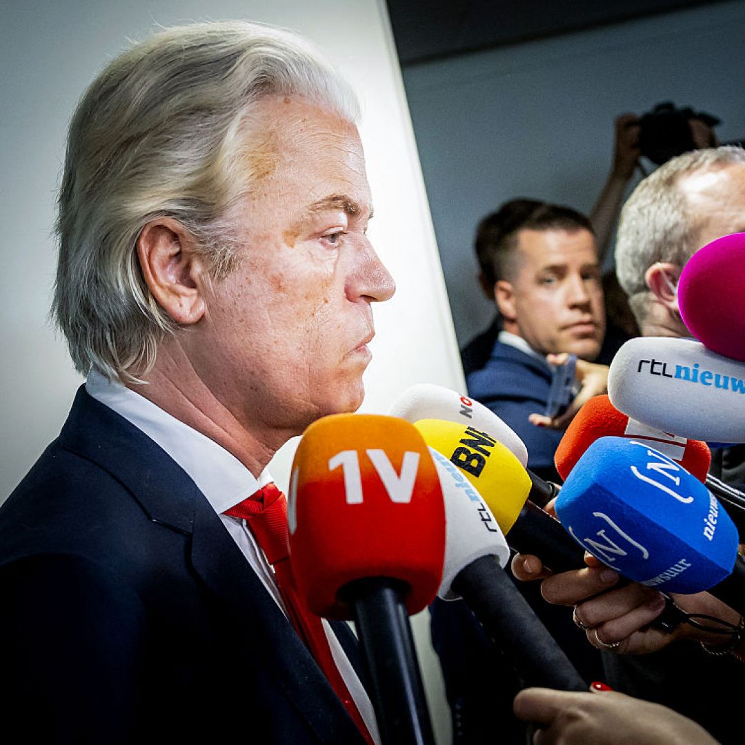 Geert Wilders (left), leader of the far-right Party for Freedom (PVV), addresses the media after attending the weekly coalition talks in The Hague, the Netherlands, on June 3, 2025. Geert Wilders (left), leader of the far-right Party for Freedom (PVV), addresses the media after attending the weekly coalition talks in The Hague, the Netherlands, on June 3, 2025.