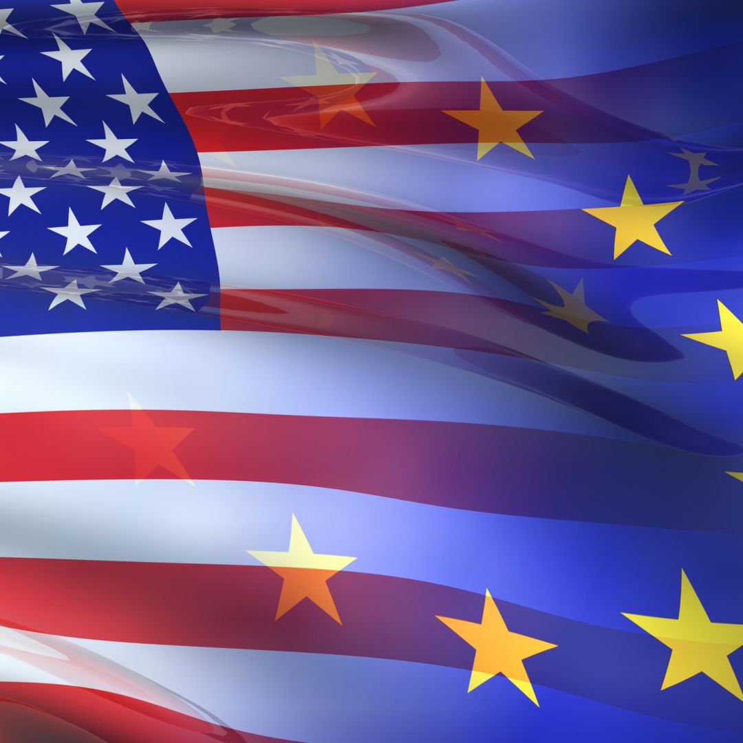 The U.S. and EU flags.