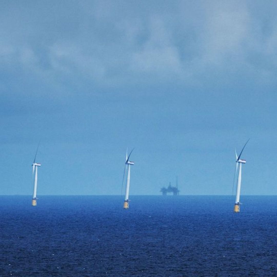 The Hywind Tampen floating offshore wind farm, situated between energy company Equinor's oil and gas fields Snorre and Gullfaks in the Norwegian North Sea off the coast of Bergen.