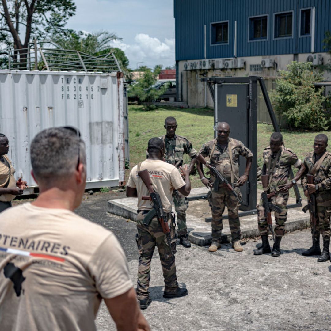 A Gabonese brigade participates in a training exercise as part of a military program linked to the Franco-Gabonese partnership at the French military base Camp de Gaulle in Libreville on March 19, 2025. A Gabonese brigade participates in a training exercise as part of a military program linked to the Franco-Gabonese partnership at the French military base Camp de Gaulle in Libreville on March 19, 2025.
