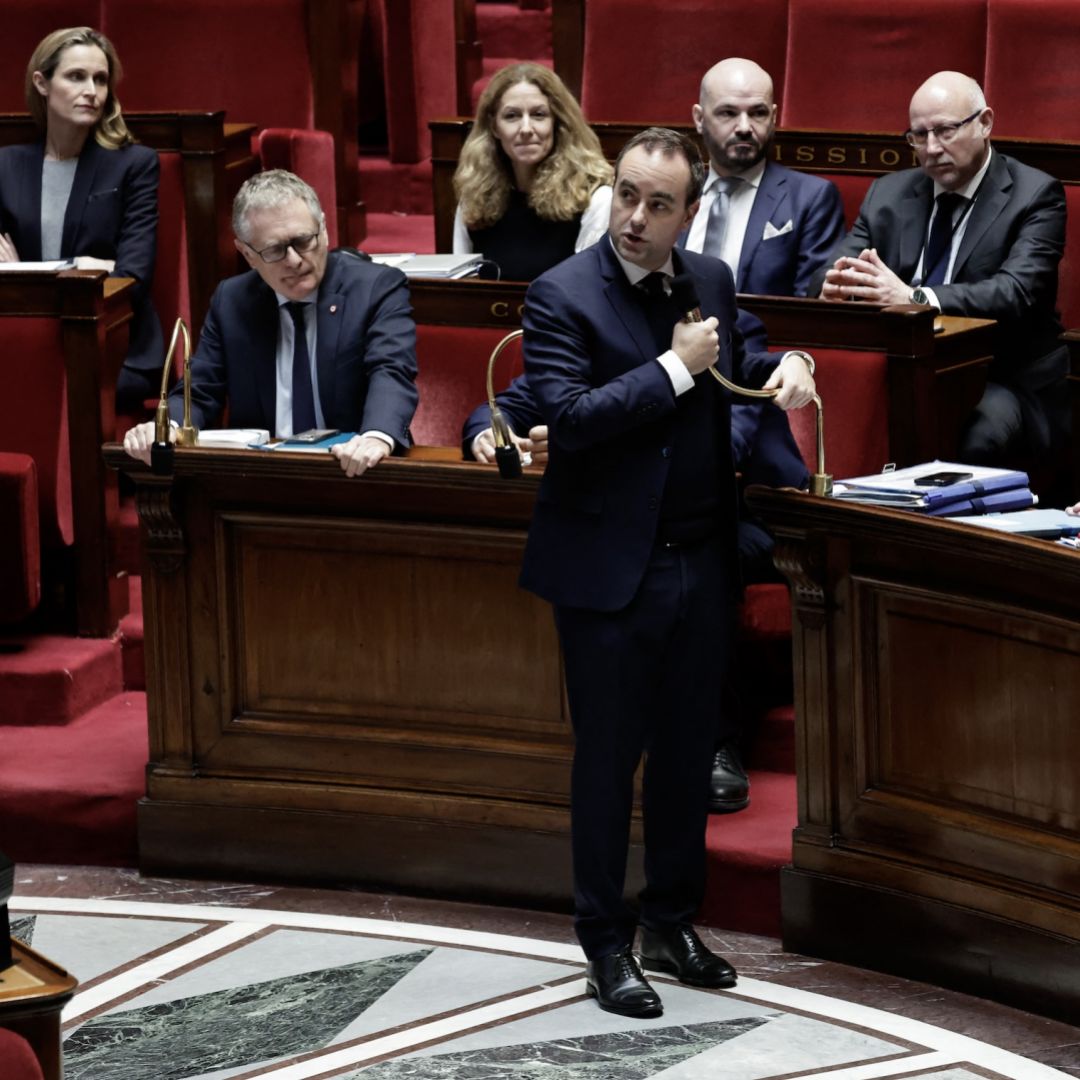French Prime Minister Sebastien Lecornu speaks in parliament after surviving two no-confidence votes in Paris, France on Jan. 23 23, 2026. French Prime Minister Sebastien Lecornu speaks in parliament after surviving two no-confidence votes in Paris, France on Jan. 23 23, 2026.