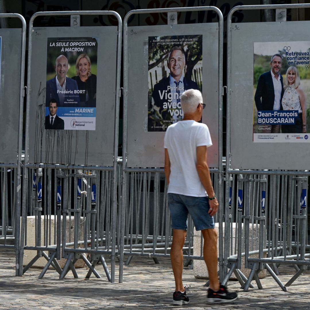 Electoral posters of candidates June 8, 2022, in Montpellier, France, ahead of June 12 and June 19 parliamentary elections.
