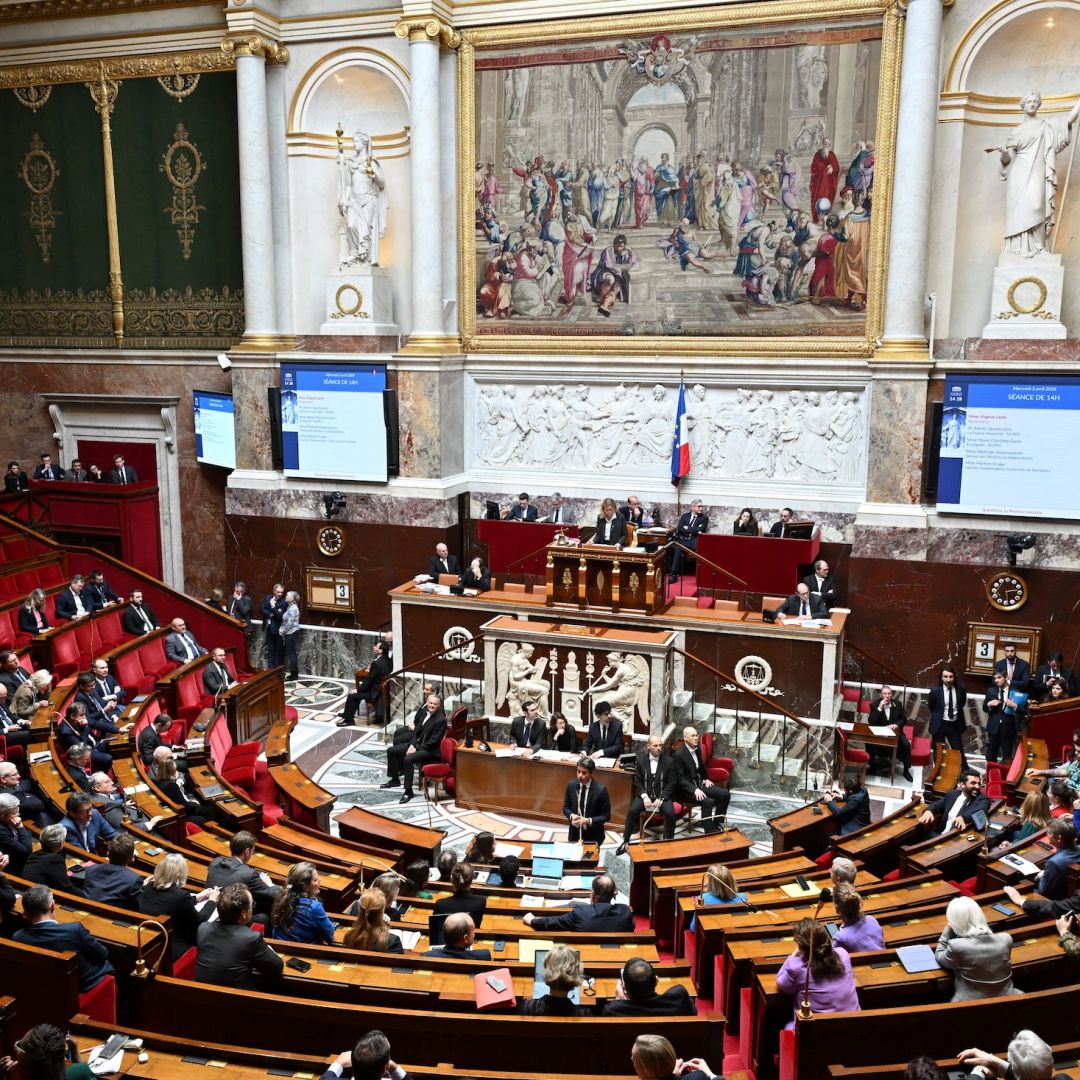 France's Prime Minister Gabriel Attal (C) speaks during the opening session of "Questions to the Prime Minister" at the French National Assembly in Paris, on April 3, 2024.