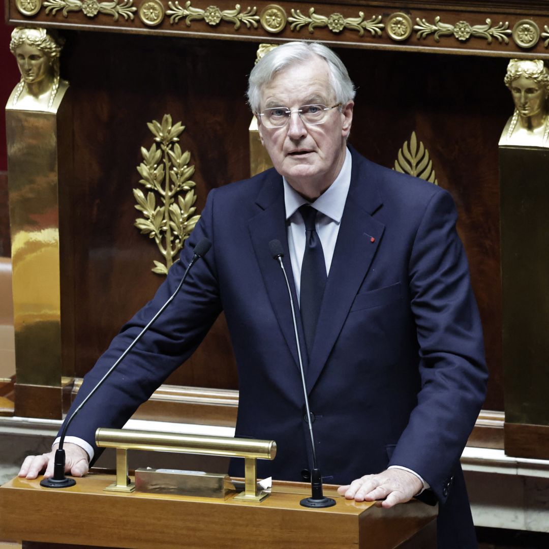 French Prime Minister Michel Barnier delivers a speech at the National Assembly, the French Parliament's lower house, in Paris on Dec. 2, 2024.