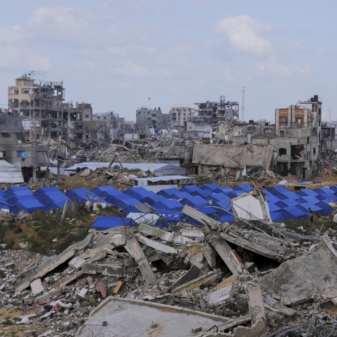 Damage on Feb. 13 in the Jabaliya refugee camp in northern Gaza. The sixth hostage-prisoner exchange between Israel and Hamas will likely occur Feb. 15 after Hamas backtracked on its Feb. 10 decision to delay it.