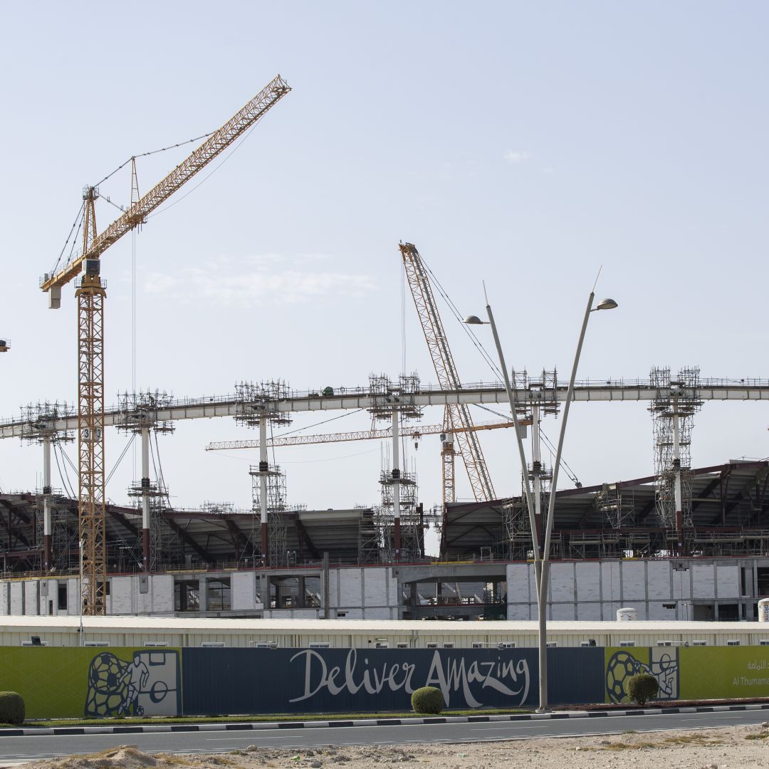 A construction site of a stadium being built for the 2022 World Cup is seen on March 30, 2019, in Doha, Qatar. 