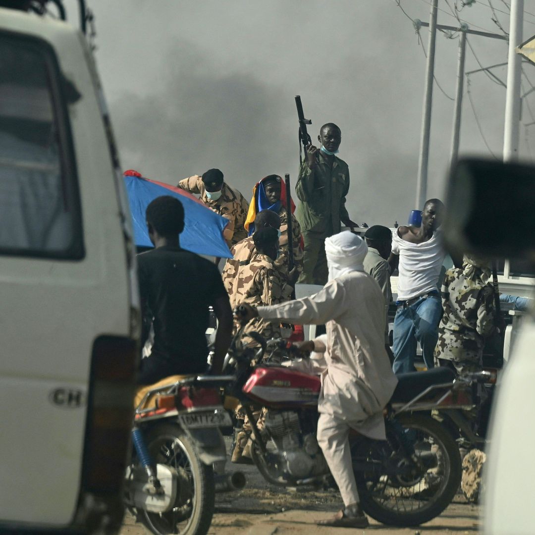 Police clash with opposition demonstrators in N'Djamena, Chad, on April 27, 2021. 