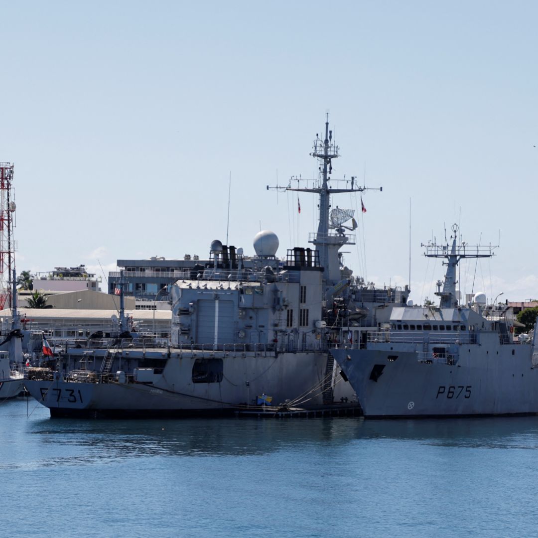 A French Navy surveillance frigate (center) and coastal patrol vessel (right) are seen moored in the harbor of Papeete, Tahiti, in French Polynesia on July 23, 2021. A French Navy surveillance frigate (center) and coastal patrol vessel (right) are seen moored in the harbor of Papeete, Tahiti, in French Polynesia on July 23, 2021.