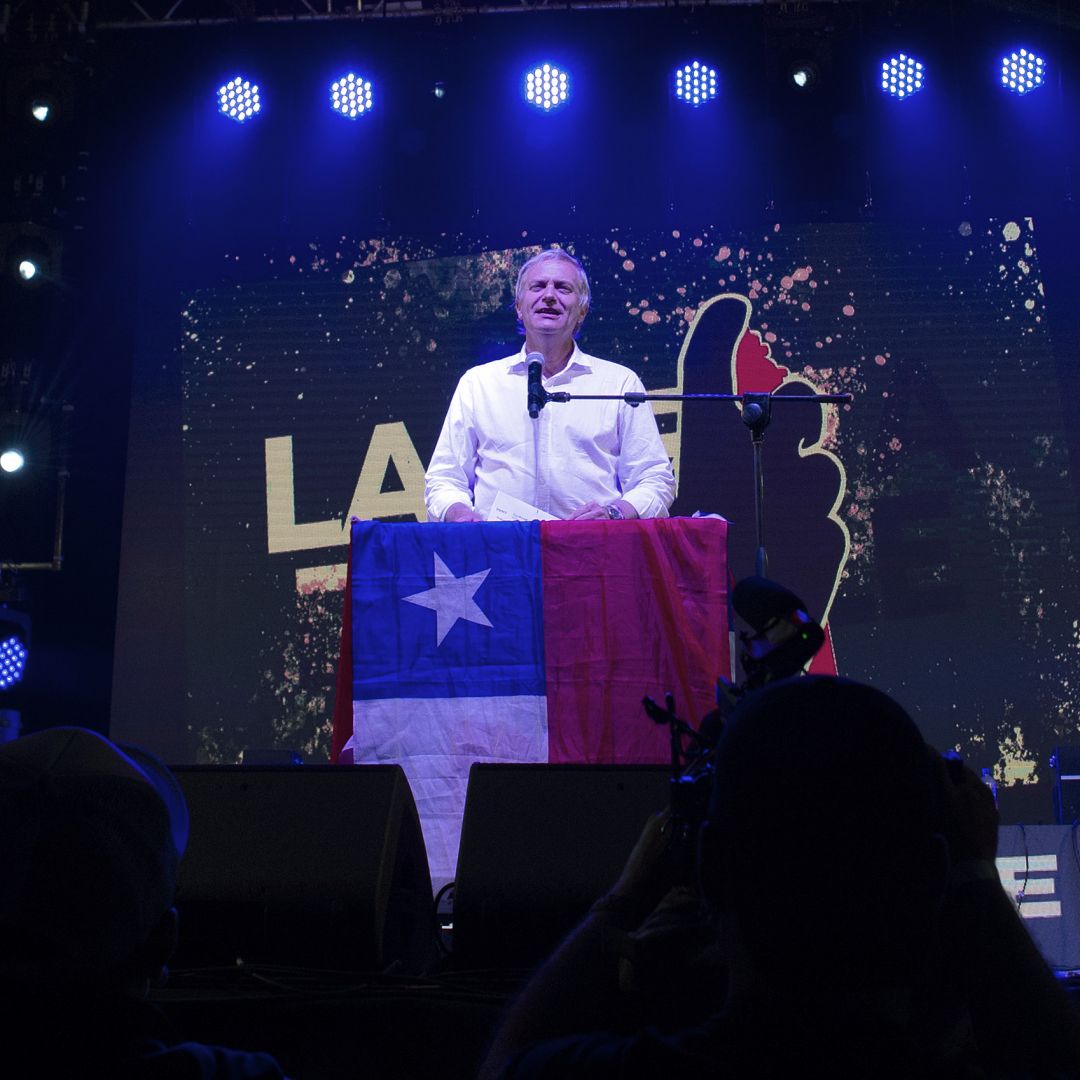 Jose Kast, the presidential candidate from Chile’s right-wing Republican Party, speaks during a closing rally in Santiago on Dec. 16, 2021, ahead of runoff elections. 