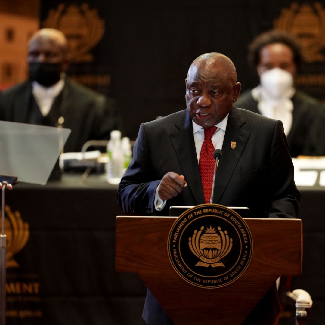 South African President Cyril Ramaphosa delivers his State of the Nation address in Cape Town, South Africa, on Feb. 10, 2022.