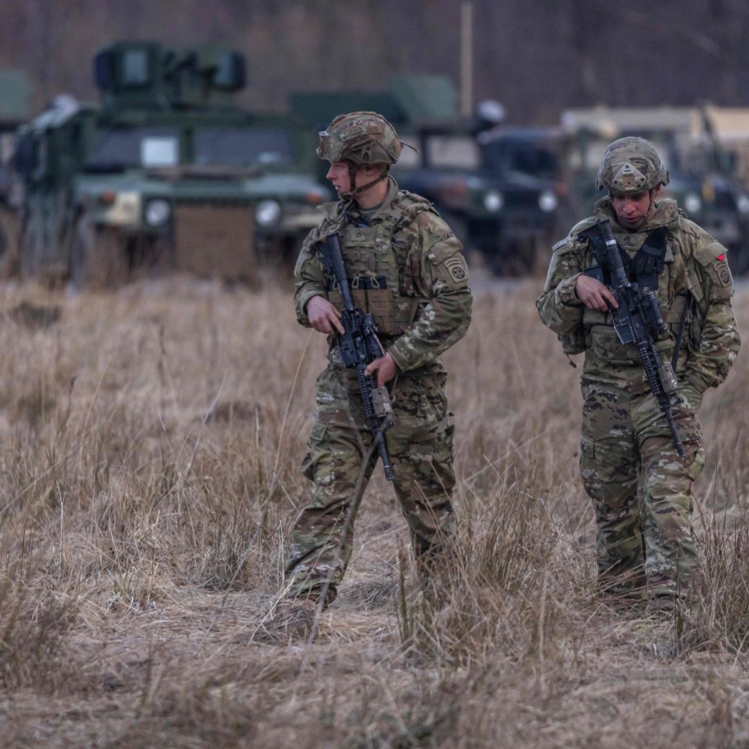 U.S. soldiers are seen in southeastern Poland, near the border with Ukraine, on March 3, 2022. U.S. soldiers are seen in southeastern Poland, near the border with Ukraine, on March 3, 2022.
